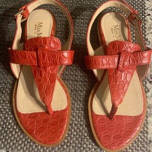 Maxmara red reptile sandals classic designer luxury casual fall $800